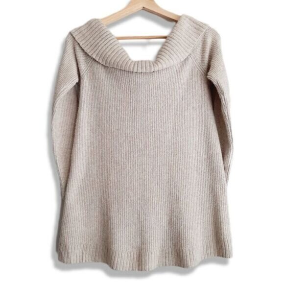 AEO Off-Shoulder Soft Knit Sweater Top Light Beige Cream Sz M - Picture 8 of 13